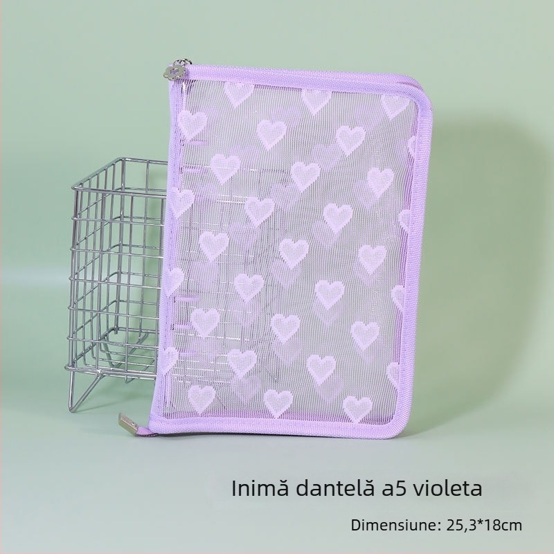 Album cu foi detașabile, copertă transparentă din PVC în formă de inimă, legare cu 3 găuri