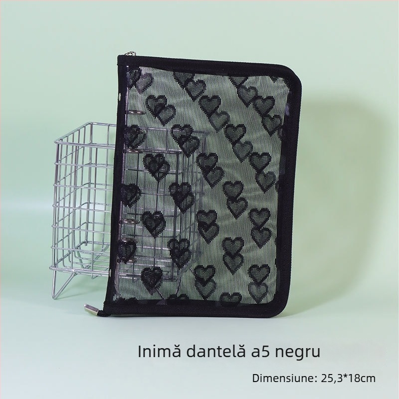 Album cu foi detașabile, copertă transparentă din PVC în formă de inimă, legare cu 3 găuri