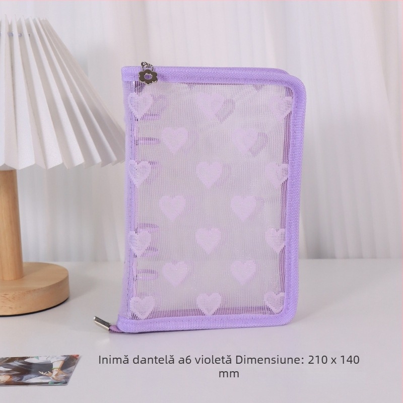 Album cu foi detașabile, copertă transparentă din PVC în formă de inimă, legare cu 3 găuri