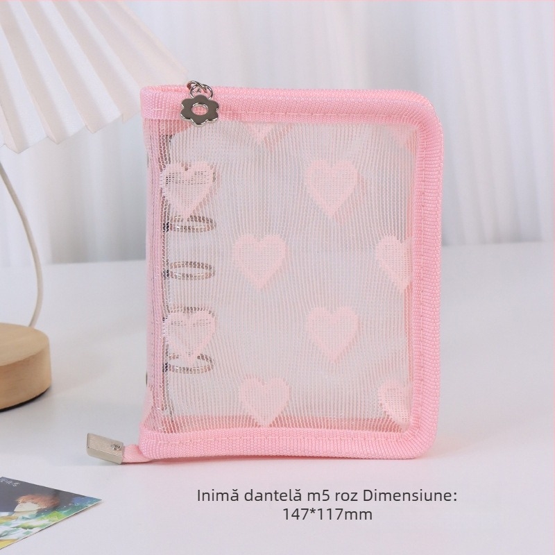 Album cu foi detașabile, copertă transparentă din PVC în formă de inimă, legare cu 3 găuri