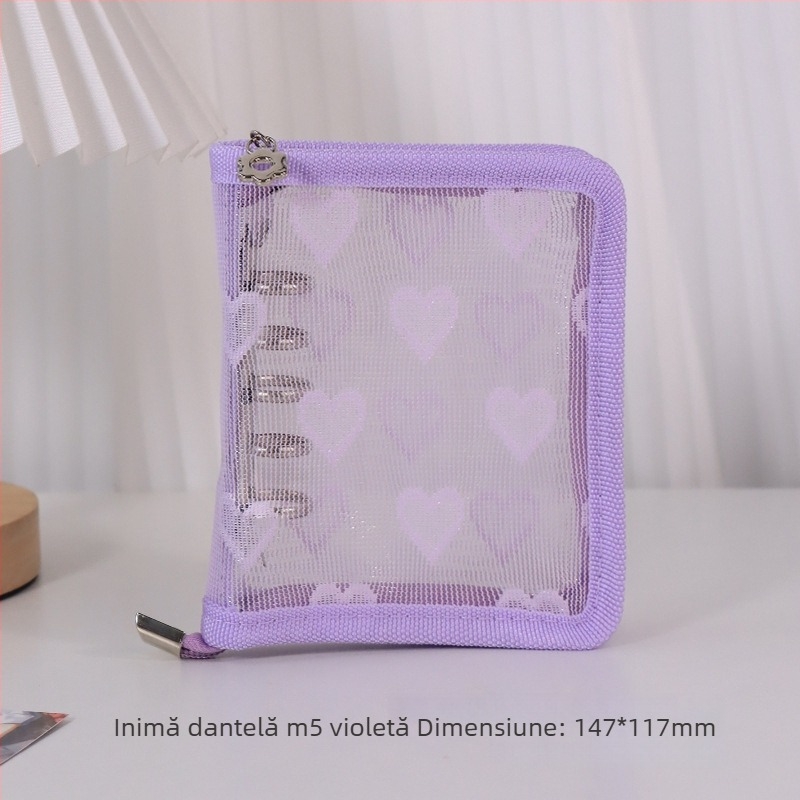 Album cu foi detașabile, copertă transparentă din PVC în formă de inimă, legare cu 3 găuri