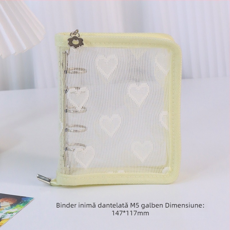 Album cu foi detașabile, copertă transparentă din PVC în formă de inimă, legare cu 3 găuri