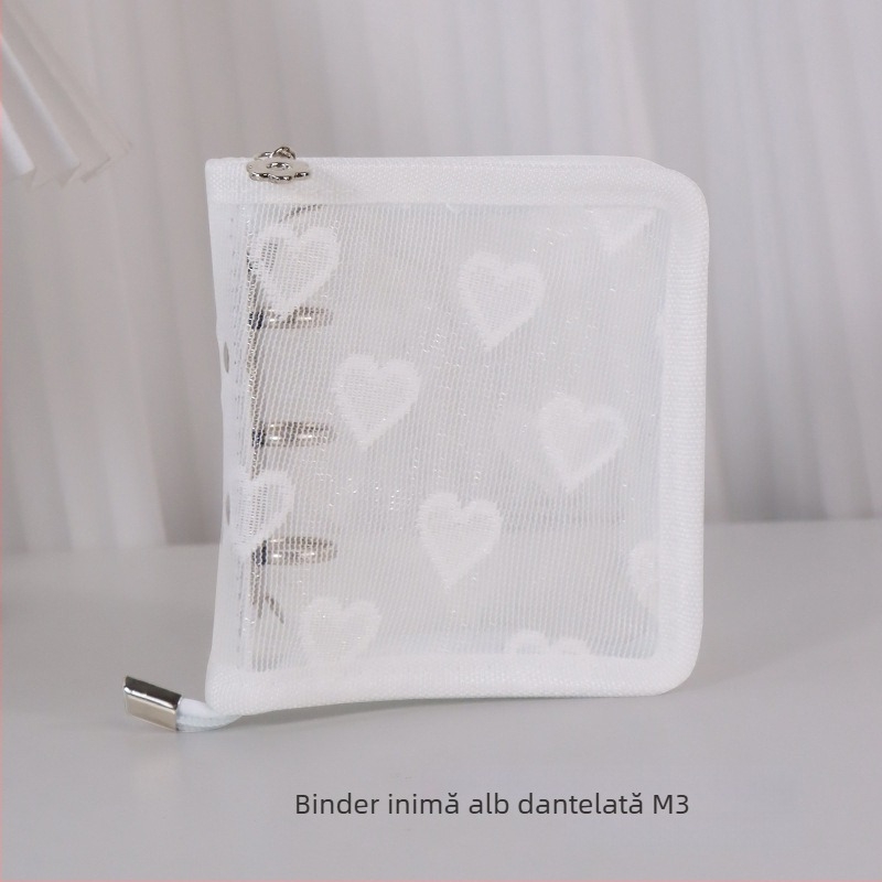 Album cu foi detașabile, copertă transparentă din PVC în formă de inimă, legare cu 3 găuri