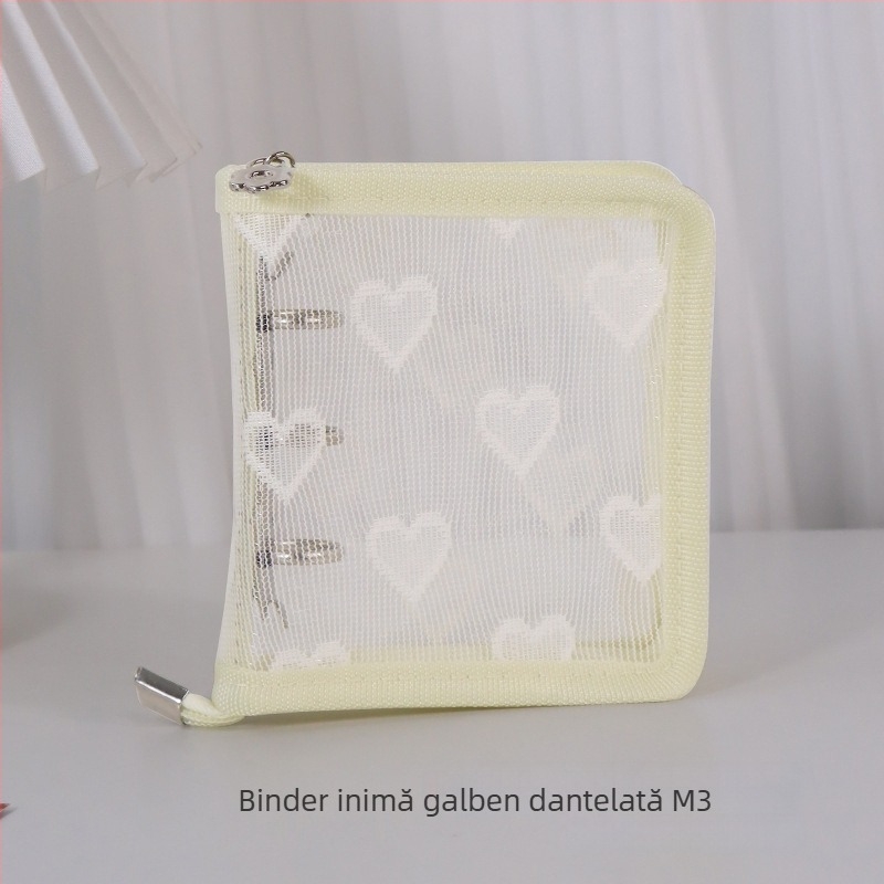 Album cu foi detașabile, copertă transparentă din PVC în formă de inimă, legare cu 3 găuri