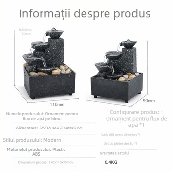 Fântână de birou pentru living și spațiul de lucru de acasă — ornament cu flux de apă pentru atragerea bogăției; materiale: plastic și rășină; categorie: meșteșuguri din rășină; cod produs: 6fhyfnt8