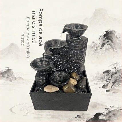 Fântână de birou pentru living și spațiul de lucru de acasă — ornament cu flux de apă pentru atragerea bogăției; materiale: plastic și rășină; categorie: meșteșuguri din rășină; cod produs: 6fhyfnt8