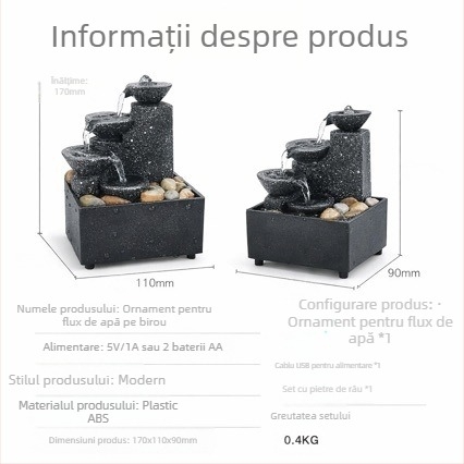 Fântână de birou pentru living și spațiul de lucru de acasă — ornament cu flux de apă pentru atragerea bogăției; materiale: plastic și rășină; categorie: meșteșuguri din rășină; cod produs: 6fhyfnt8