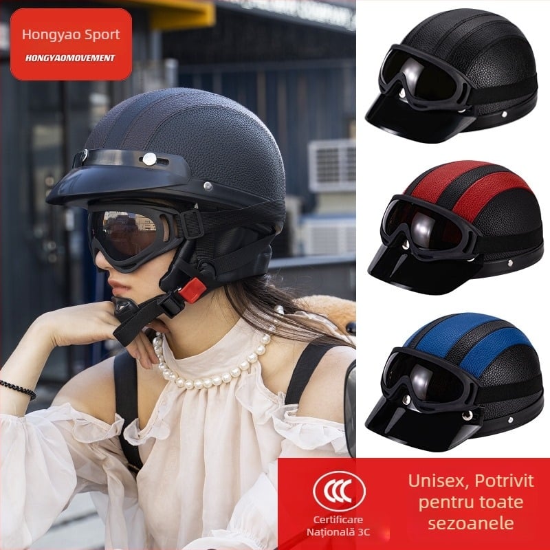 Cască tip half-helmet pentru vehicule electrice, ABS, certificat 3C, pentru adulți, pentru toate anotimpurile