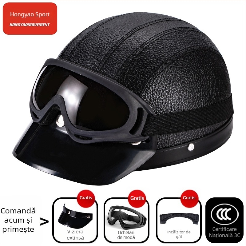 Cască tip half-helmet pentru vehicule electrice, ABS, certificat 3C, pentru adulți, pentru toate anotimpurile