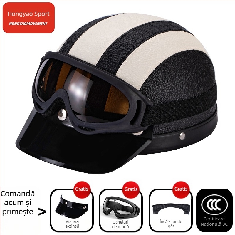 Cască tip half-helmet pentru vehicule electrice, ABS, certificat 3C, pentru adulți, pentru toate anotimpurile