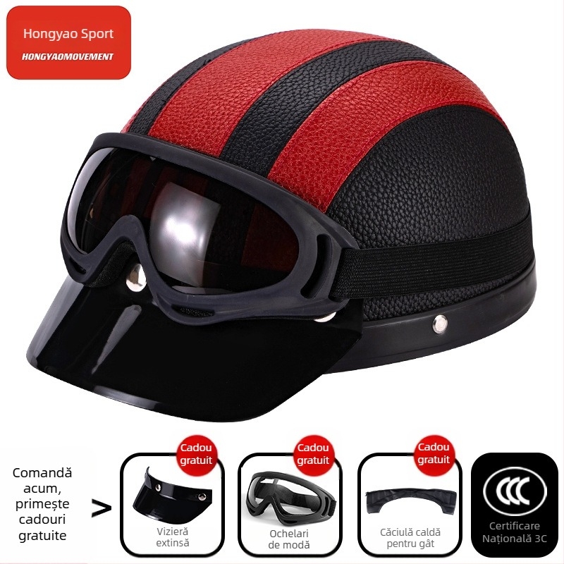 Cască tip half-helmet pentru vehicule electrice, ABS, certificat 3C, pentru adulți, pentru toate anotimpurile