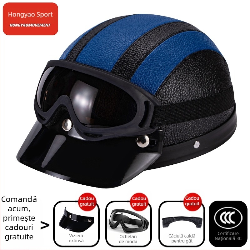 Cască tip half-helmet pentru vehicule electrice, ABS, certificat 3C, pentru adulți, pentru toate anotimpurile