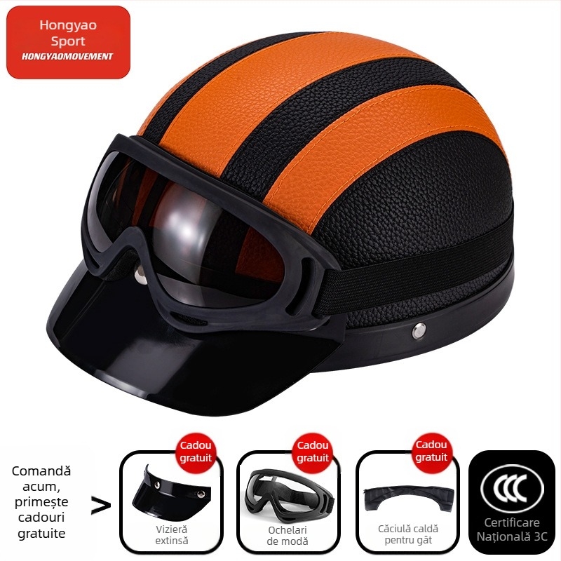 Cască tip half-helmet pentru vehicule electrice, ABS, certificat 3C, pentru adulți, pentru toate anotimpurile