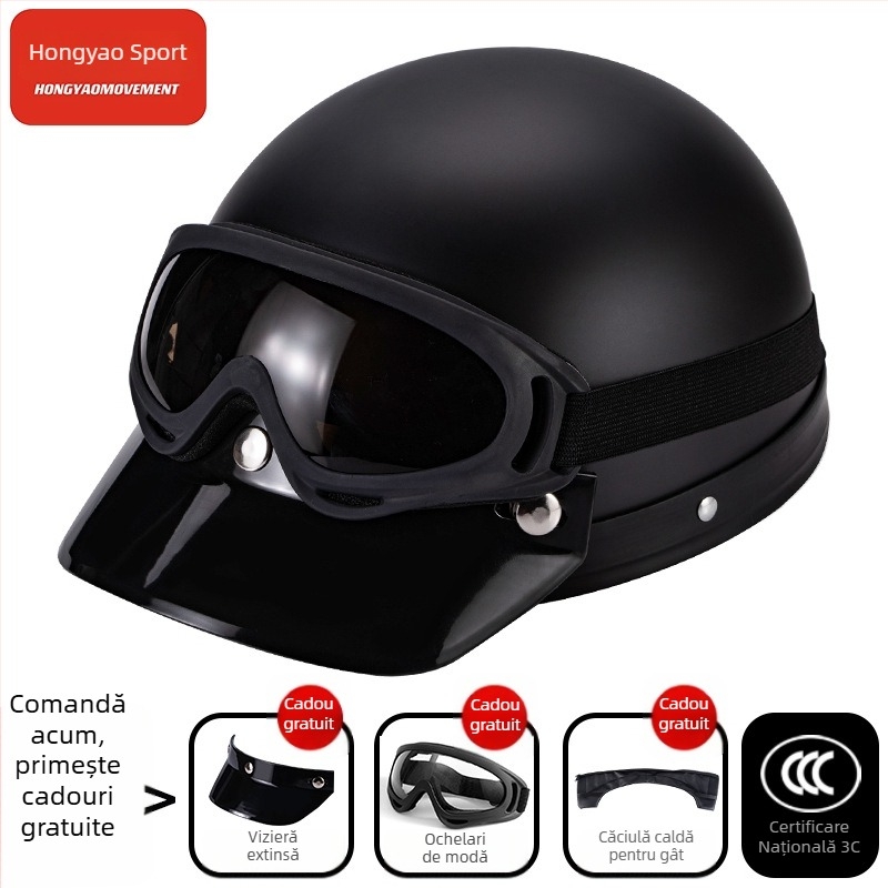 Cască tip half-helmet pentru vehicule electrice, ABS, certificat 3C, pentru adulți, pentru toate anotimpurile