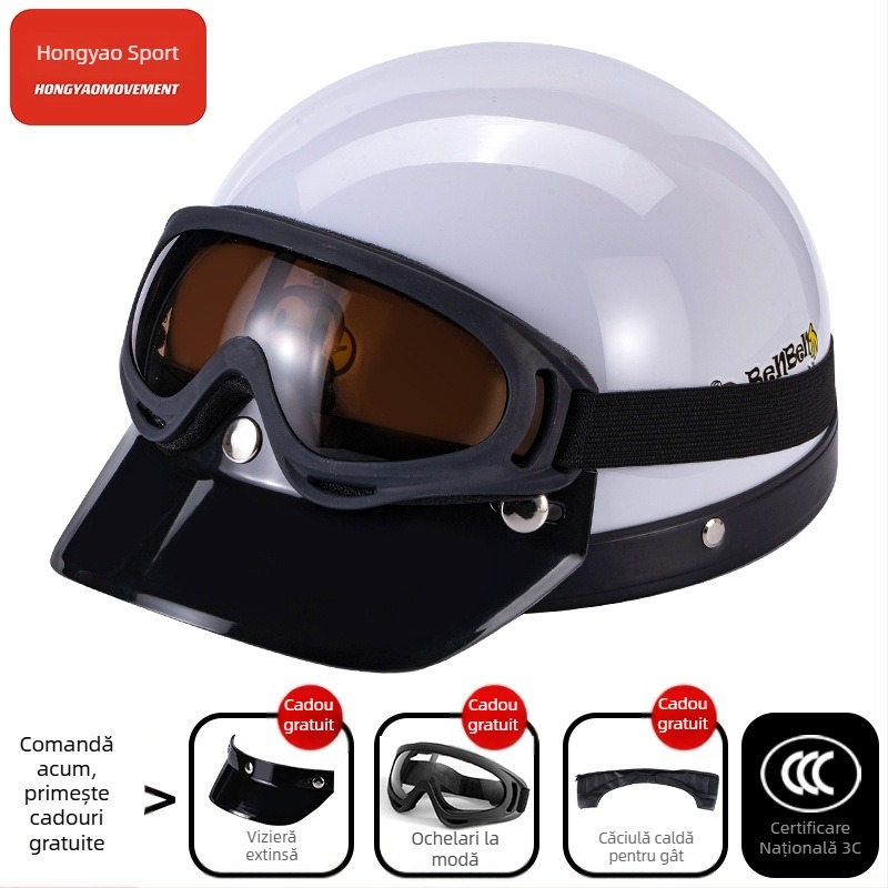 Cască tip half-helmet pentru vehicule electrice, ABS, certificat 3C, pentru adulți, pentru toate anotimpurile