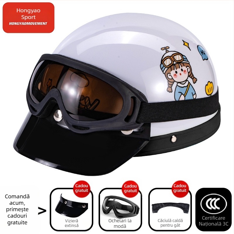 Cască tip half-helmet pentru vehicule electrice, ABS, certificat 3C, pentru adulți, pentru toate anotimpurile