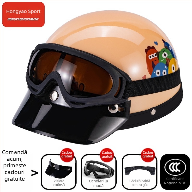 Cască tip half-helmet pentru vehicule electrice, ABS, certificat 3C, pentru adulți, pentru toate anotimpurile