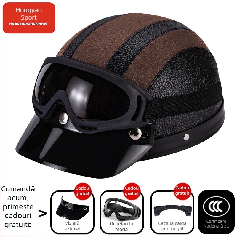 Cască tip half-helmet pentru vehicule electrice, ABS, certificat 3C, pentru adulți, pentru toate anotimpurile