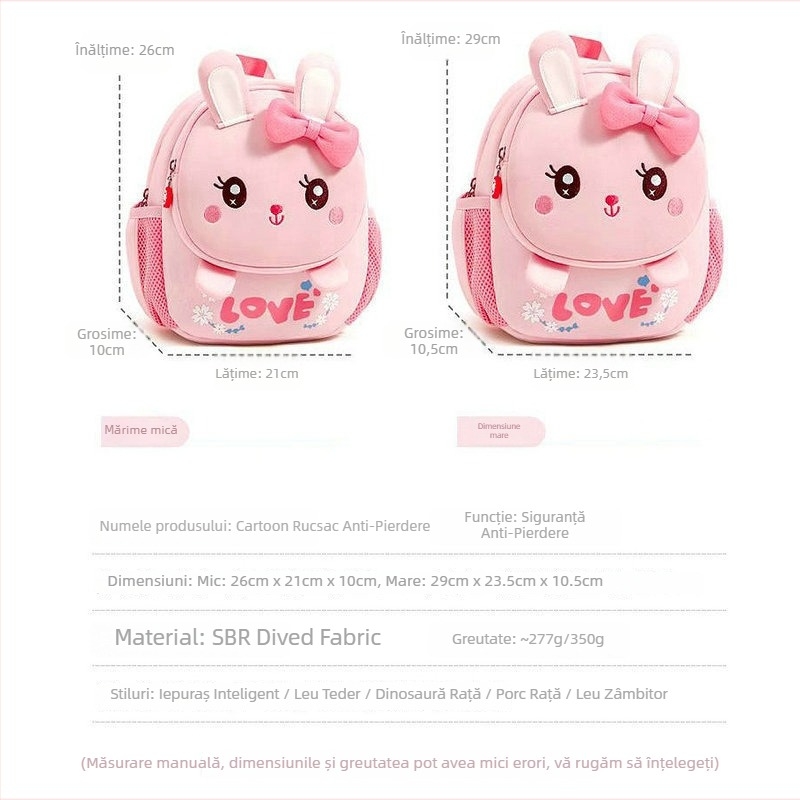 Rucsac pentru copii de grădiniță, cu dinozaur, unisex, material diving cloth respirabil, curele cu aer, model animale