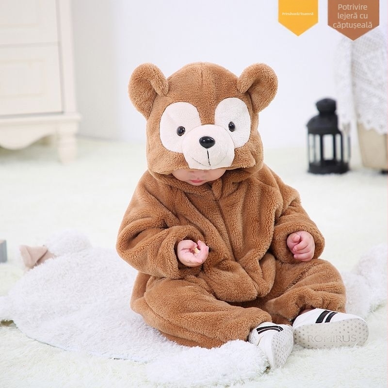 Salopetă unisex pentru bebeluși, cu glugă, mâneci lungi, din flanel poliester – primăvară, toamnă și iarnă, brand Tolo Rabbit