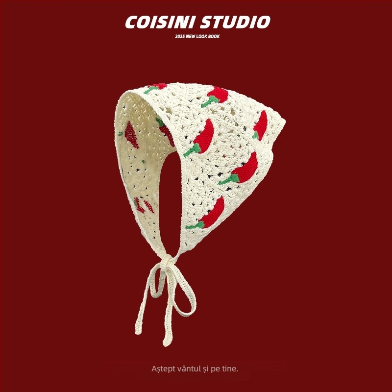 Bandă pentru păr croșetată, floare, model în carouri, stil eșarfă triunghiulară, primăvara 2025