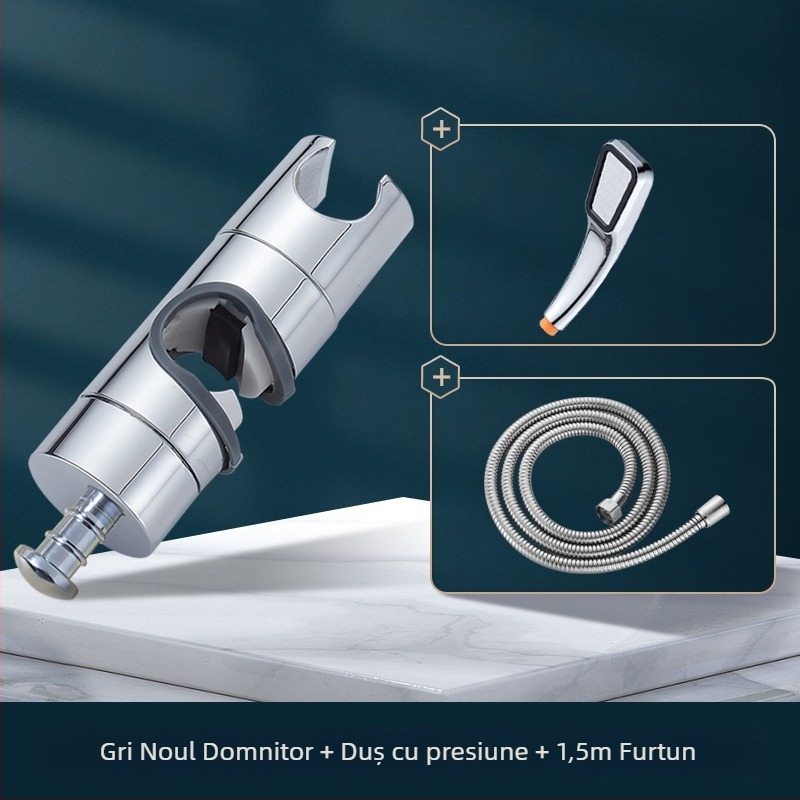 Suport de duș cu tijă de ridicare, universal, fără găuri, bază reglabilă și element glisant — Carpenter Ding