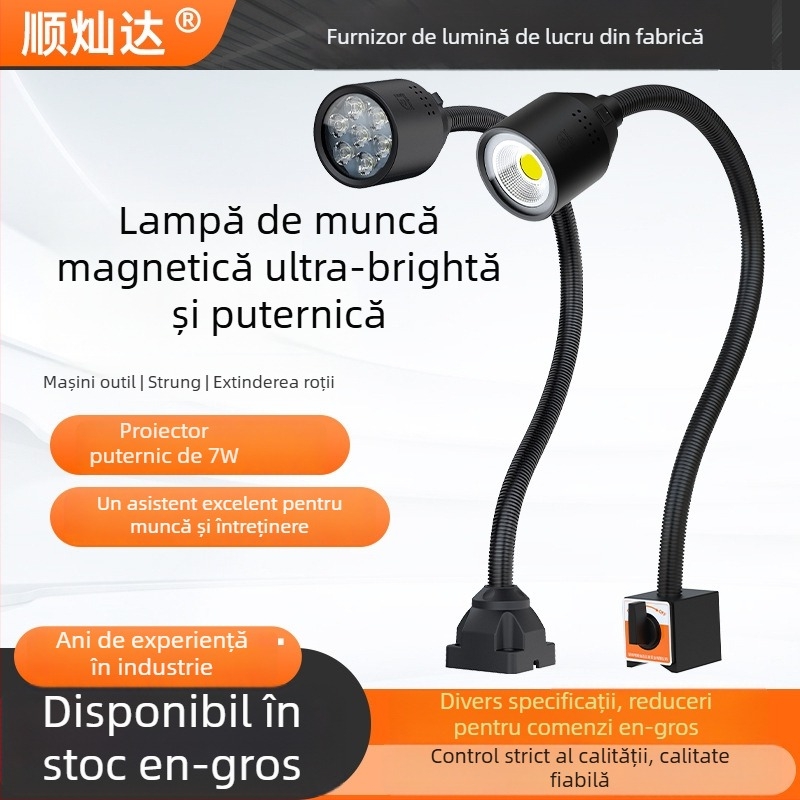 Lampa LED de lucru pentru mașini-unelte cu bază magnetică și furtun flexibil pentru strung