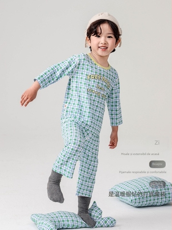 Set pijamale pentru copii - Yassel viscoză-elastan, guler rotund, mâneci 3/4, model desen animat, absorbție a umezelii