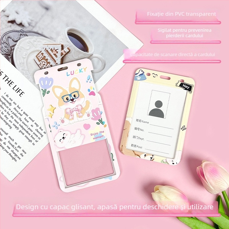 Holder ABS pentru carduri, stil desen animat, anti-pierdere, pentru carduri de student, campus, bibliotecă și carduri de joc/ID