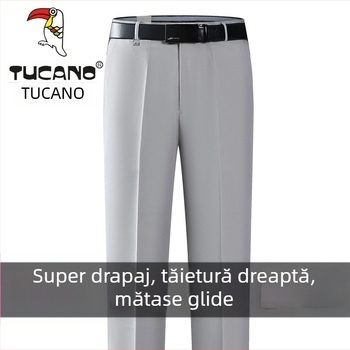 Pantaloni casual bărbați din bumbac, croială dreaptă, talie înaltă, fără călcare