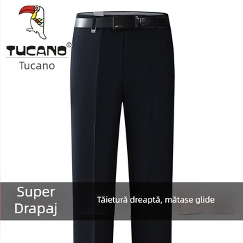 Pantaloni casual bărbați din bumbac, croială dreaptă, talie înaltă, fără călcare