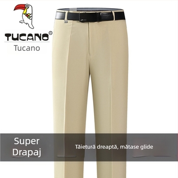 Pantaloni casual bărbați din bumbac, croială dreaptă, talie înaltă, fără călcare