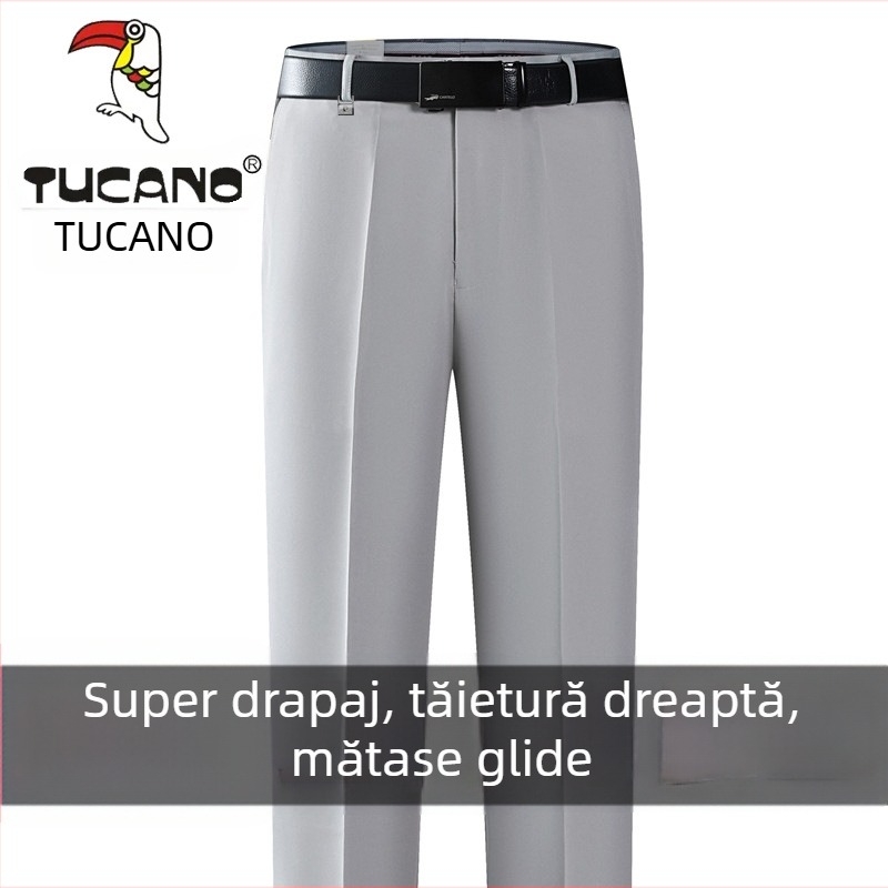 Pantaloni casual bărbați din bumbac, croială dreaptă, talie înaltă, fără călcare