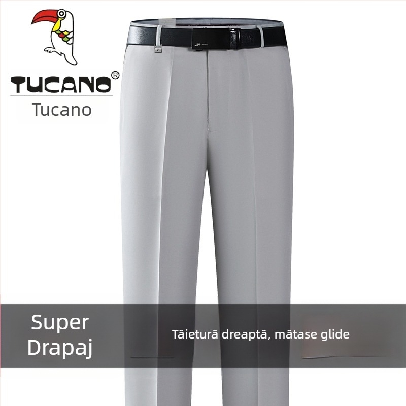 Pantaloni casual bărbați din bumbac, croială dreaptă, talie înaltă, fără călcare