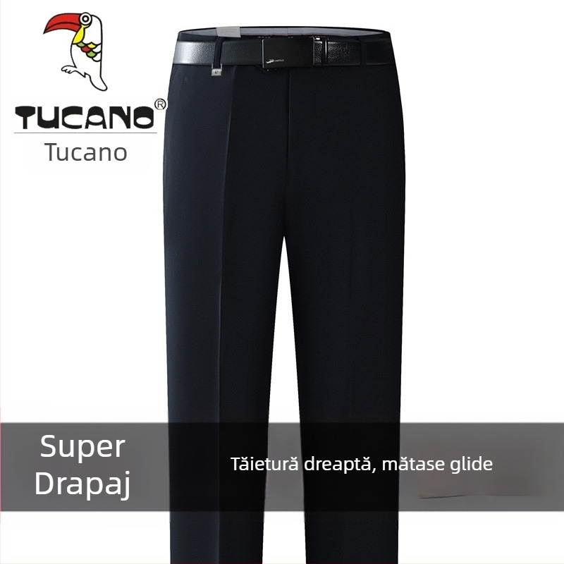 Pantaloni casual bărbați din bumbac, croială dreaptă, talie înaltă, fără călcare