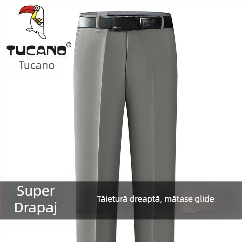 Pantaloni casual bărbați din bumbac, croială dreaptă, talie înaltă, fără călcare