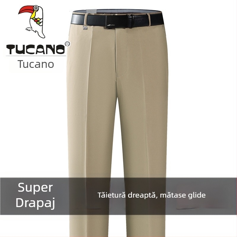 Pantaloni casual bărbați din bumbac, croială dreaptă, talie înaltă, fără călcare