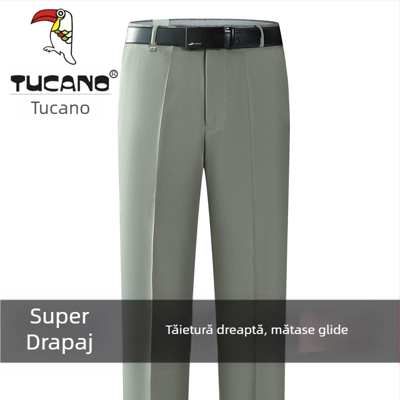 Pantaloni casual bărbați din bumbac, croială dreaptă, talie înaltă, fără călcare