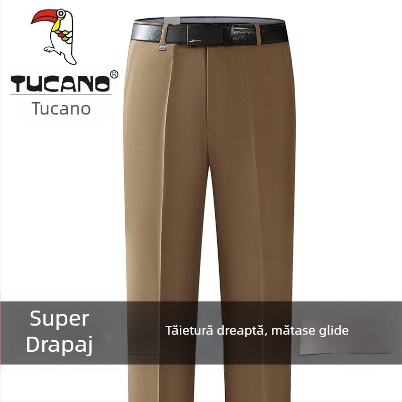 Pantaloni casual bărbați din bumbac, croială dreaptă, talie înaltă, fără călcare