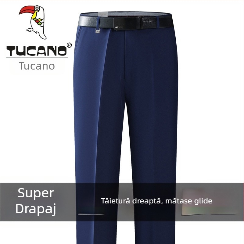Pantaloni casual bărbați din bumbac, croială dreaptă, talie înaltă, fără călcare
