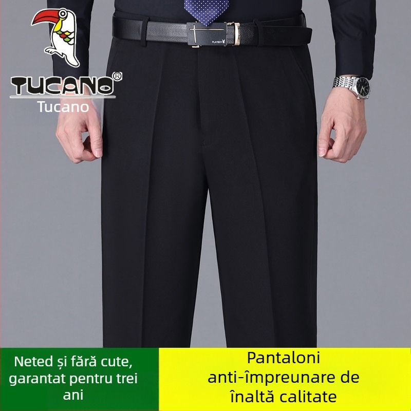 Pantaloni casual bărbați din bumbac, croială dreaptă, talie înaltă, fără călcare