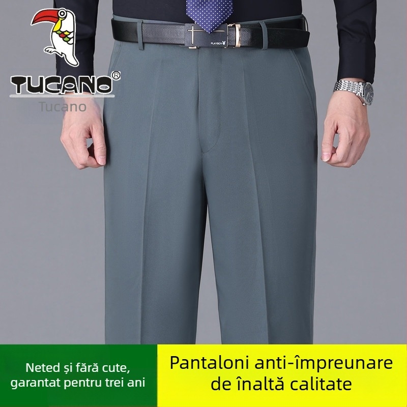 Pantaloni casual bărbați din bumbac, croială dreaptă, talie înaltă, fără călcare