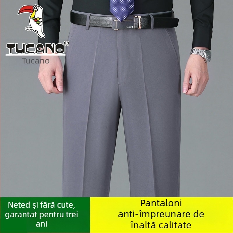 Pantaloni casual bărbați din bumbac, croială dreaptă, talie înaltă, fără călcare