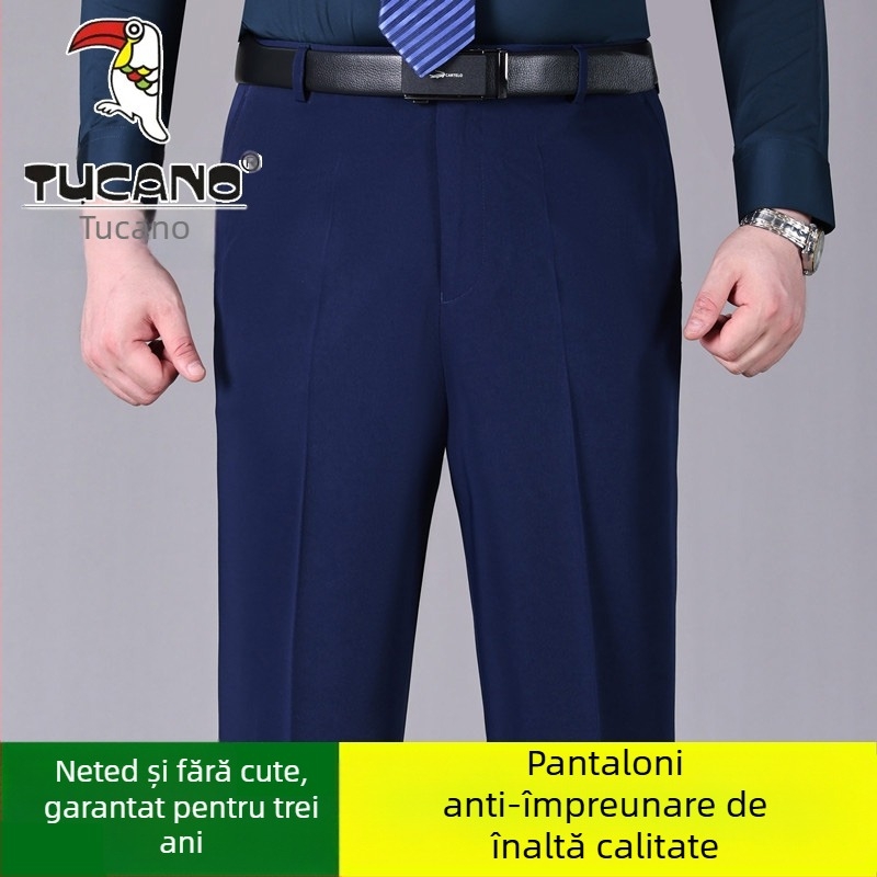 Pantaloni casual bărbați din bumbac, croială dreaptă, talie înaltă, fără călcare