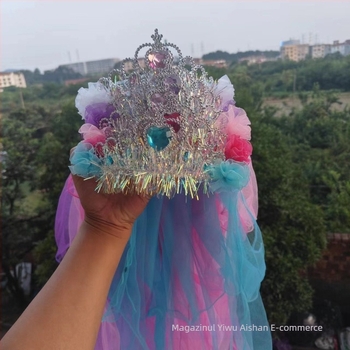 Coroană cu voal pentru copii, din plasă, stil desen animat, unisex, dublu strat, personalizare disponibilă