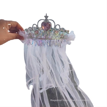Coroană cu voal pentru copii, din plasă, stil desen animat, unisex, dublu strat, personalizare disponibilă