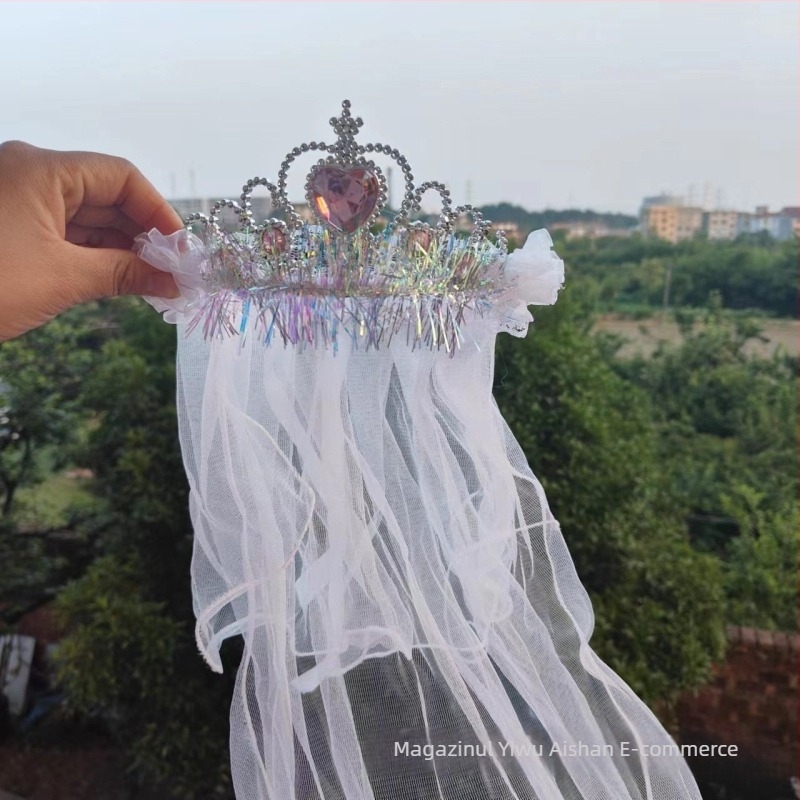 Coroană cu voal pentru copii, din plasă, stil desen animat, unisex, dublu strat, personalizare disponibilă