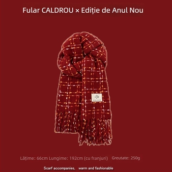 Șal cu model în carouri, tricotare warp-knit, imitatie de cașmir, 100% poliester, căldură de iarnă