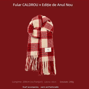 Șal cu model în carouri, tricotare warp-knit, imitatie de cașmir, 100% poliester, căldură de iarnă