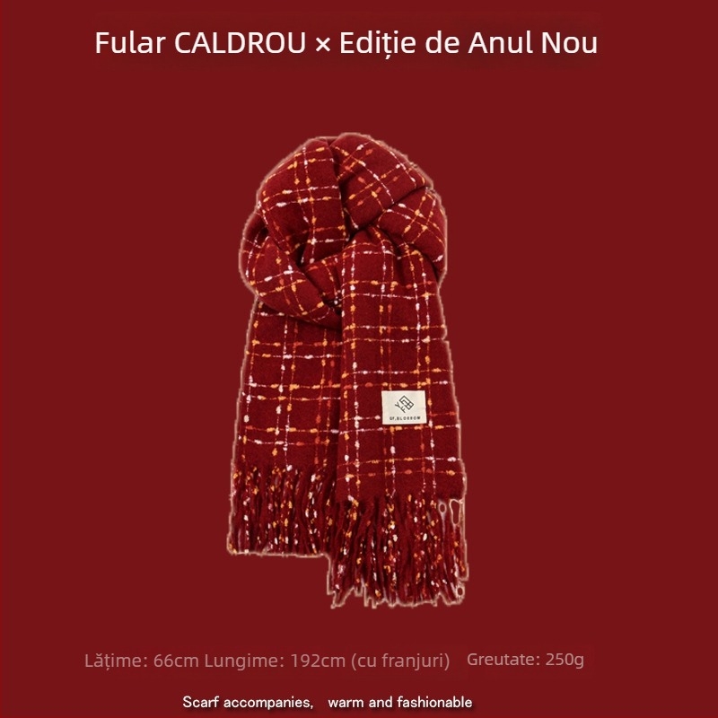 Șal cu model în carouri, tricotare warp-knit, imitatie de cașmir, 100% poliester, căldură de iarnă